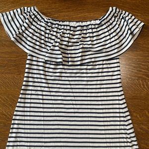 Splendid Off the Shoulder white and navy striped shirt